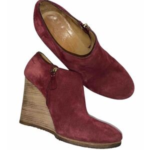 Chloe Wedge Ankle Booties Suede Leather Pumps Shoes Women Sz 38.5 Italy